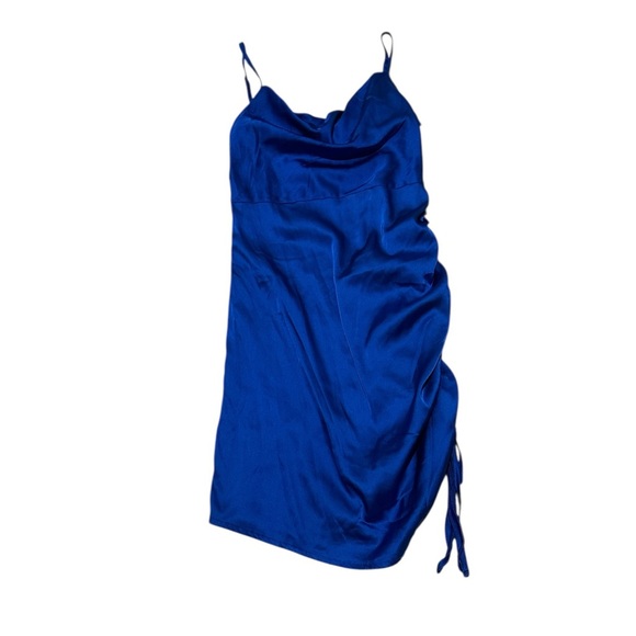 ASOS NaaNaa cowl neck ruched side satin dress in cobalt blue - Picture 9 of 9